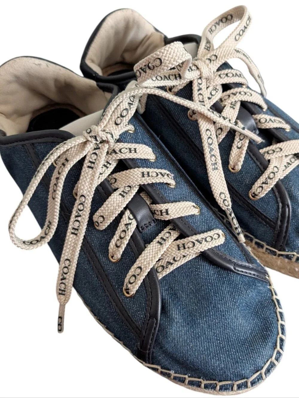 Coach Cate Blue Denim Espadrille Platform Lace-Up Sneakers